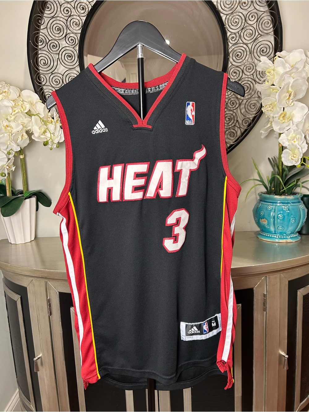 Dwyane Wade adidas Miami Heat #3 Black Red Basketball Jersey